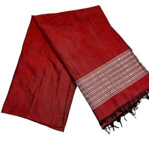 Elegant Red Scarf with Patterned Trim from Africa